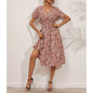 Boho V Neck Floral Print Short Sleeve Mini Dress Cute Smocked Waist Short Dress Grayceful LLC