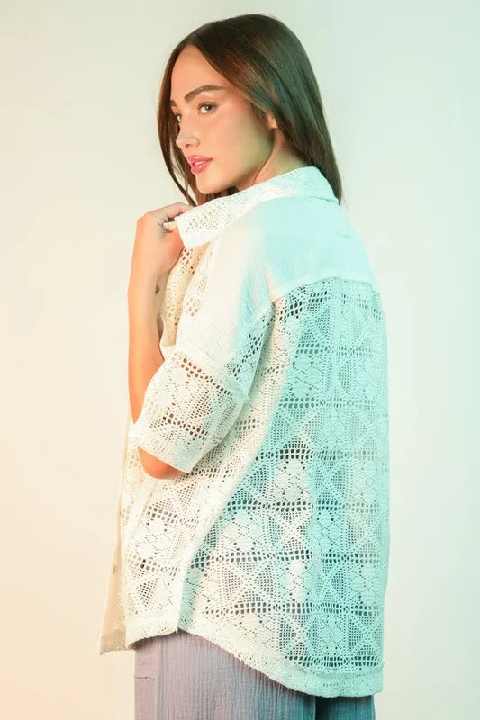 VERY J Plus Size Oversized Crochet Button Down Shirt Top See size chart under “more details” The Fashion Celestial