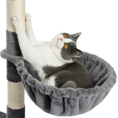 Deluxe 56" Cat Tree for Indoor Cats - Spacious Cat Tower with Plush Perches, Cozy Basket, and Durable Scratching Posts in Gray