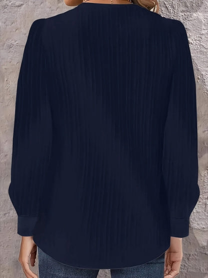 Chic Plus Size V-Neck Blouse Decorative Buttons Glossy  Top