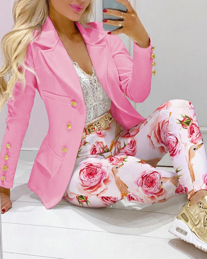 Women's Printed Coat & Trousers Two-Piece Set – 19 Prints, Casual Fashion Suit FitiqueFit
