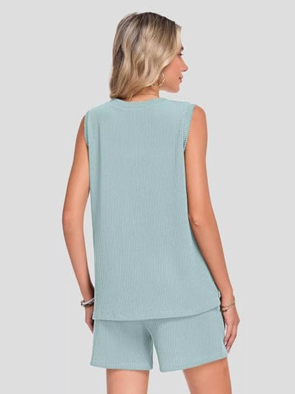 Casual Ribbed Knit Sleeveless Top and Shorts Set New Era Fashion LLc