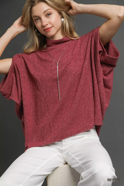 Umgee Textured Mock Neck Relaxed Top FitiqueFit