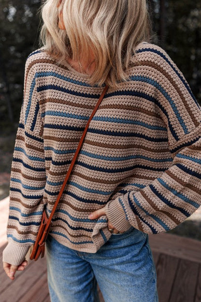 Stripe Drop Shoulder Round Neck Sweater Shop Style & More | Fresh Looks, Everyday Deals & Free Shipping
