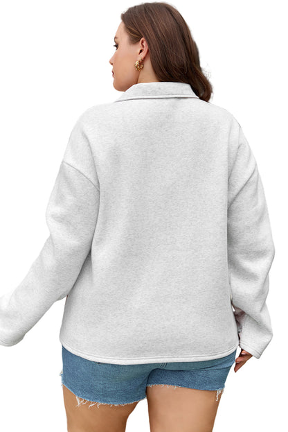 Gray Camo Leaves Patchwork Zipped Collar Pullover Plus Size Sweatshirt Garden Naked Curves