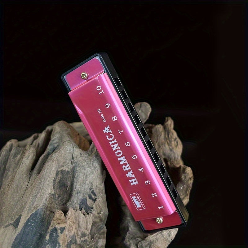 10 Hole Harmonica Mouth Organ | Puzzle Musical Instrument, Beginner Teaching, Playing Gift, Copper Core Resin, Available in, Pink, Red, Golden, Silvery Grey NovaCart