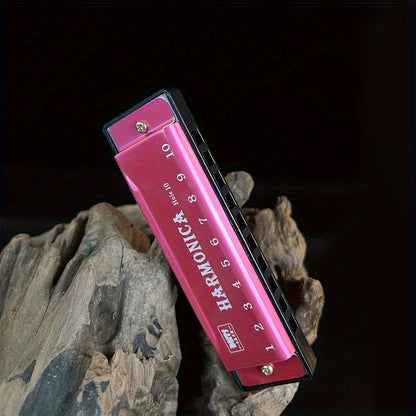 10 Hole Harmonica Mouth Organ | Puzzle Musical Instrument, Beginner Teaching, Playing Gift, Copper Core Resin, Available in, Pink, Red, Golden, Silvery Grey NovaCart