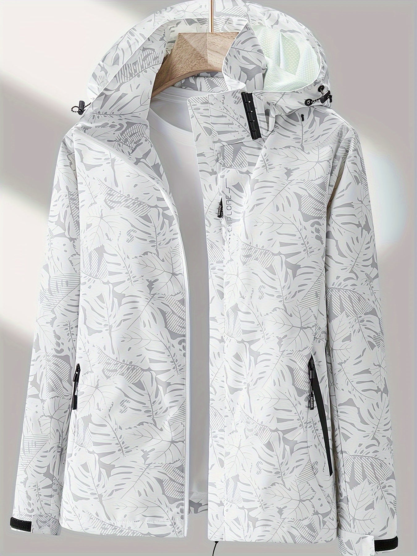 Women'S Outdoor Windbreaker Jacket | Casual Stand Collar, Non-Stretch Fabric, Random Print, Long Sleeve, Zipper Closure, Detachable Hood NovaCart