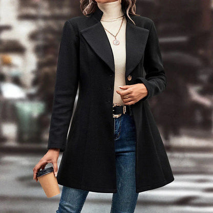 Women’s Winter Overcoat — Lapel Collar, Single-Breasted, Long Pea Coat FitiqueFit