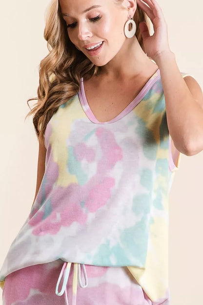 BiBi Sleeveless Tie Dye French Terry Knit Top New Era Fashion LLc