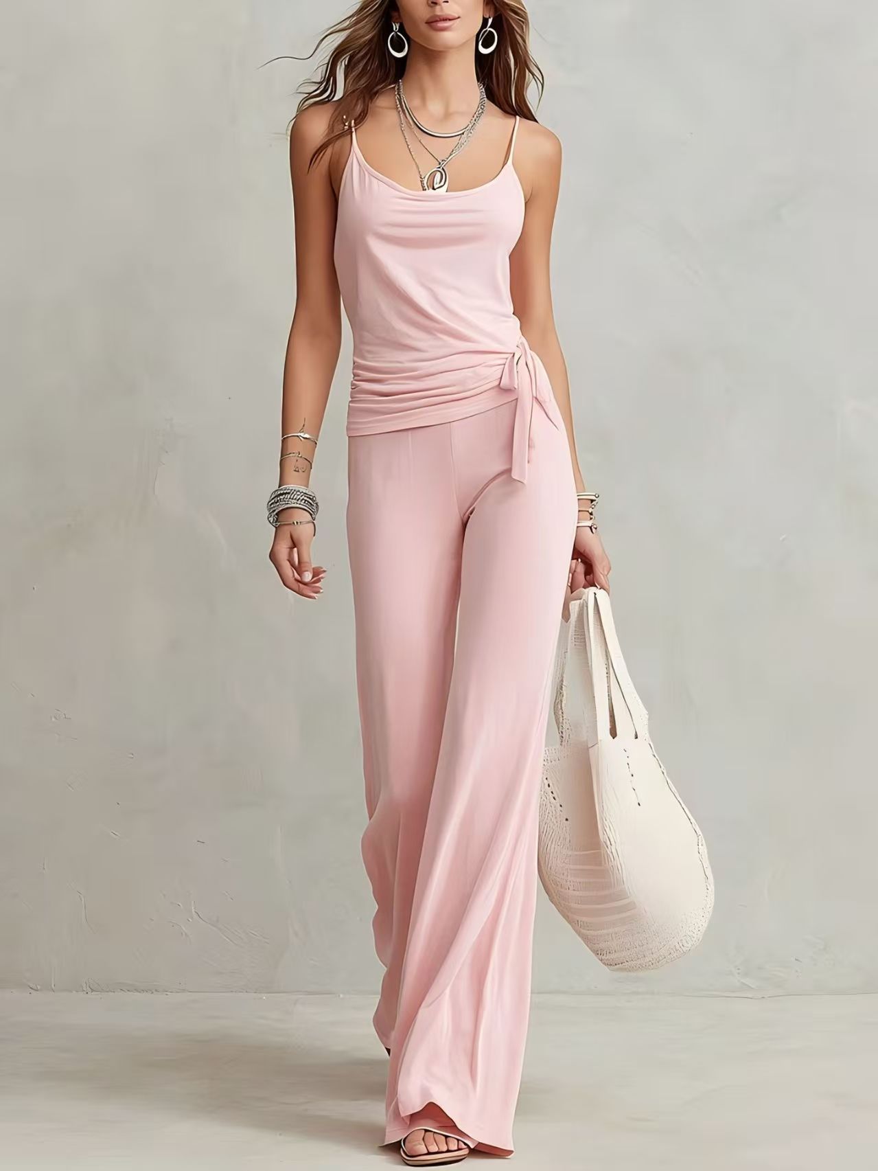 Women's Solid Color Sleeveless Top & Pants Two-Piece Set FitiqueFit