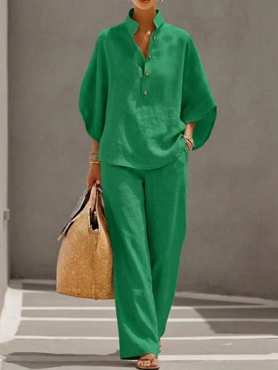 Women’s Casual Shirt and Full-Length Pants Set FitiqueFit