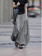 Women's High-Waist Flared Maxi Skirt – Solid Color Cotton Linen with Pockets FitiqueFit