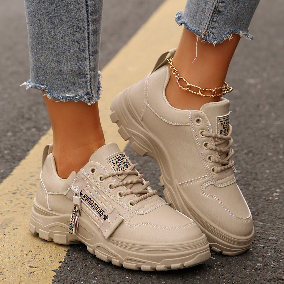 Women’s Lace‑Up Side‑Zipper Sports Sneakers FitiqueFit