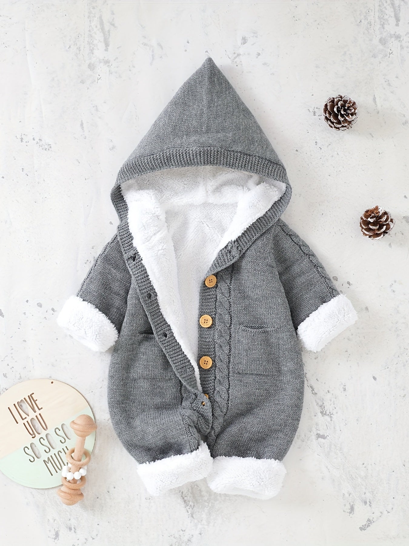 Newborn Boys And Girls Knitted Jumpsuit With Long Sleeve Hooded Pants Jumpsuit NovaCart