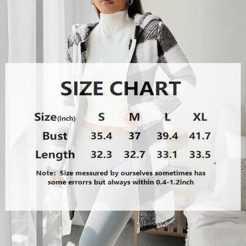 Plaid Hooded Sherpa-Lined Long Coat with Pockets FitiqueFit