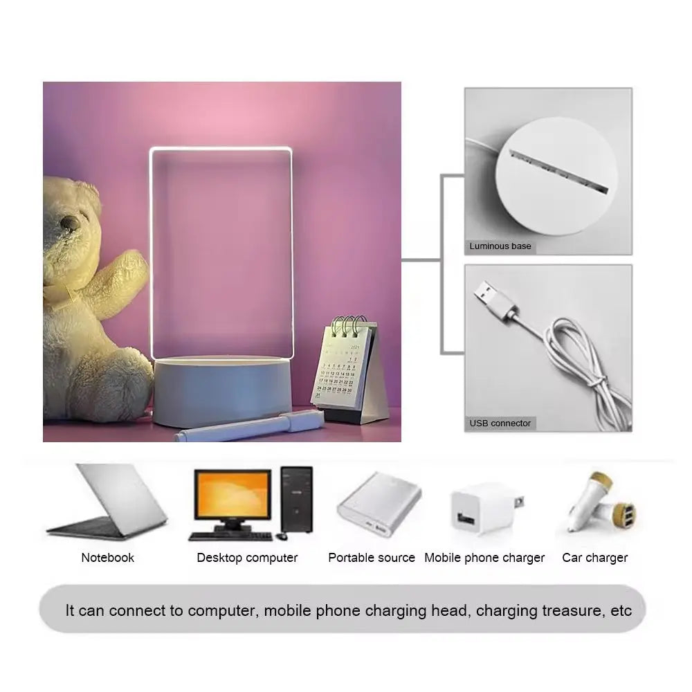 Illuminate Your Space with the Transparent Luminous LED Night Light - Erasable Acrylic Message Board for Creative Expression