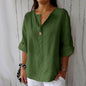 Women's V-Neck Long-Sleeve Button Top – Loose Fit Casual Blouse FitiqueFit