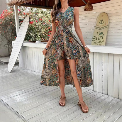 Women's Printed V-Neck Sleeveless Jumpsuit – Vacation Chic FitiqueFit