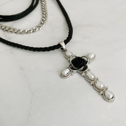 Layered Black Rose Cross Necklace Shop Style & More | Fresh Looks, Everyday Deals & Free Shipping