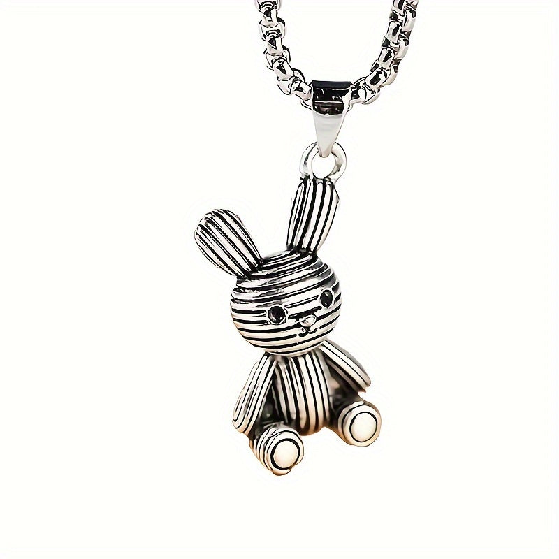 Little Bear Titanium 201 Stainless Steel Necklace Hip-Hop Rabbit Pendant Men's Minimalist Versatile Long Sweater Chain Accessory 27.56inch NovaCart