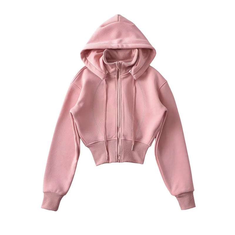 European And American Style Fleece-lined Waist Stand Collar Detachable Hooded Zipper Sweatshirt See size chart under “more details” The Fashion Celestial