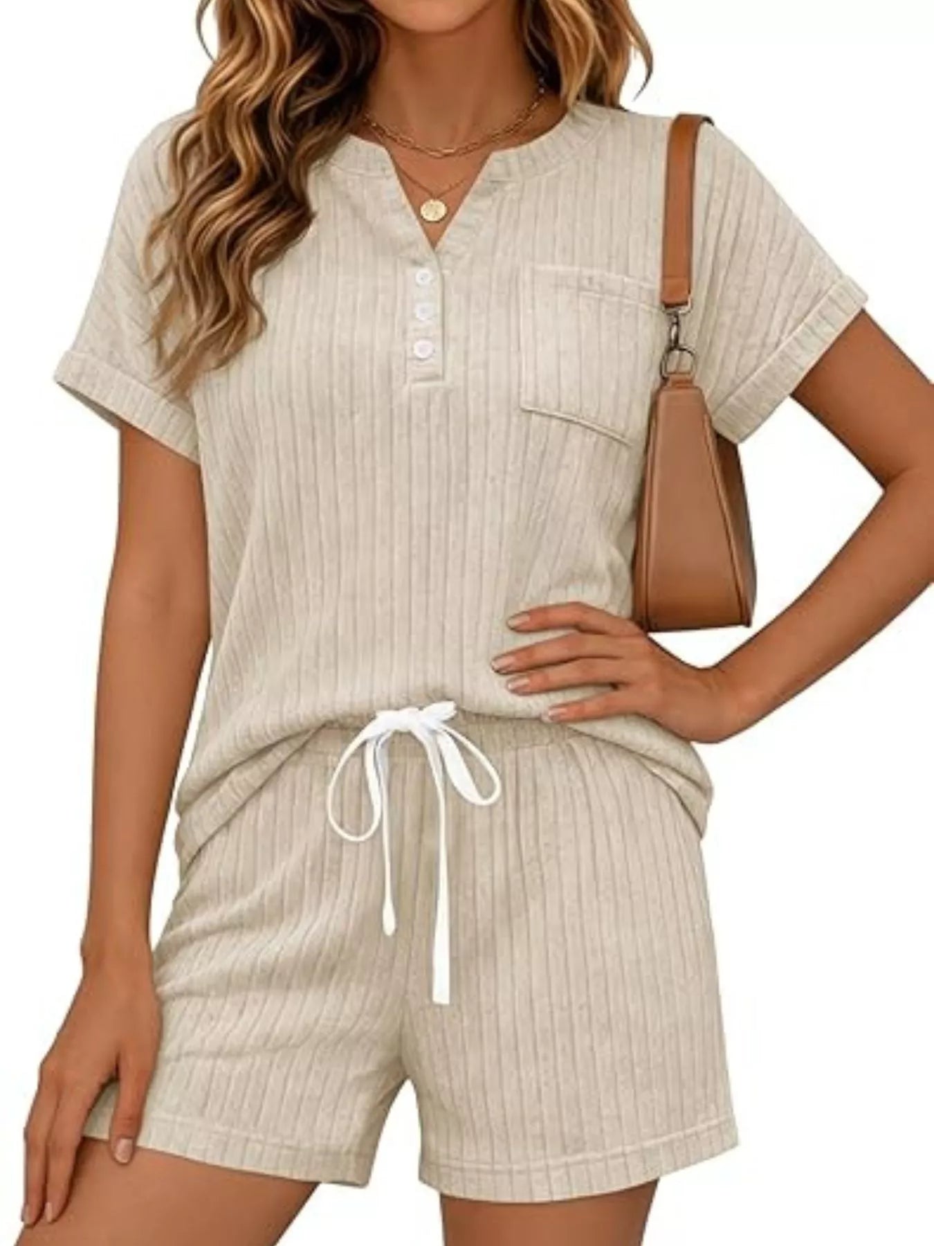 Casual Ribbed Knit Tee and Shorts Set New Era Fashion LLc