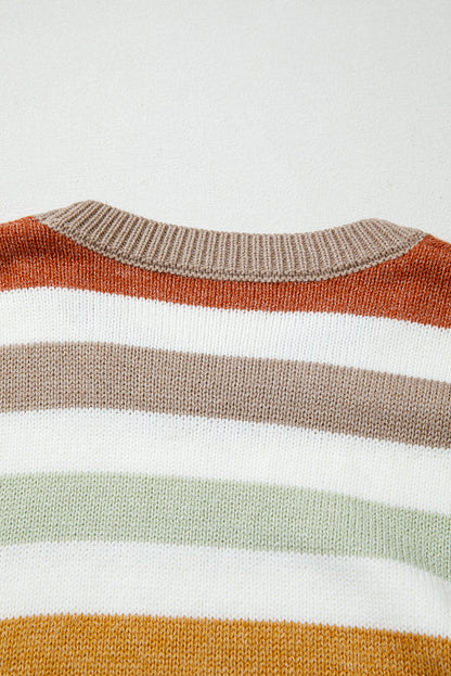Multicolour Striped Colorblock Drop Shoulder Plus Size Sweater Garden Naked Curves