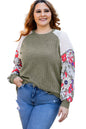 Vineyard Green Plus Size Textured Floral Patchwork Raglan Sleeve Top Garden Naked Curves