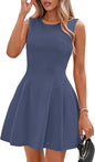Sleeveless Solid Color Pleated Dress | Flared Midi Casual FitiqueFit