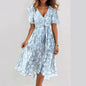 Chiffon Print V-Neck Dress – Elegant Two-Piece Set Midi Dress FitiqueFit