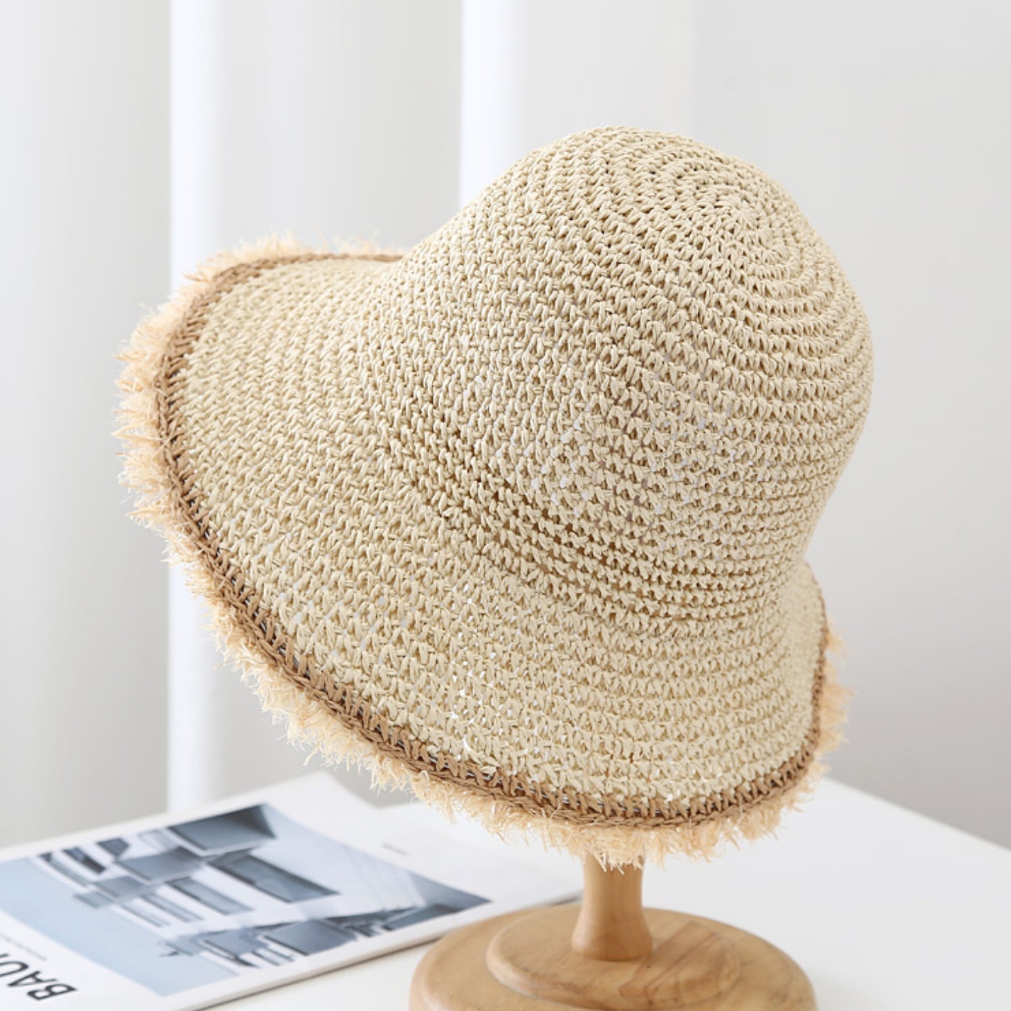 Women's Wide-Brim Fringed Woven Straw Hat | Beach & Vacation Sun Hat FitiqueFit