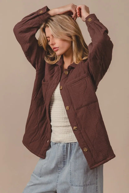 BiBi Quilted Wrinkle Gauze Long Sleeve Shacket West2East Surf