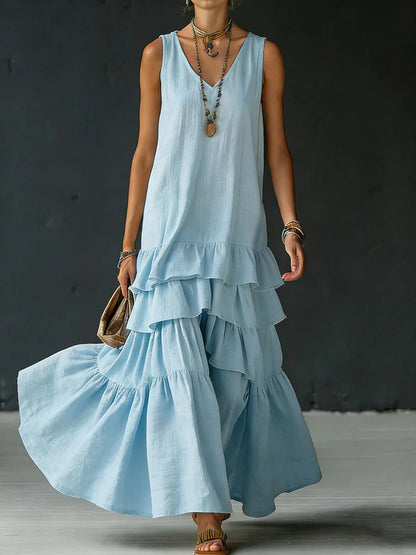 Women's Ice Silk Sleeveless Loose Maxi Dress – 6 Colors S–5XL FitiqueFit