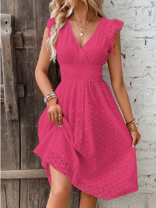 Waisted V-Neck Lace Midi Dress FitiqueFit