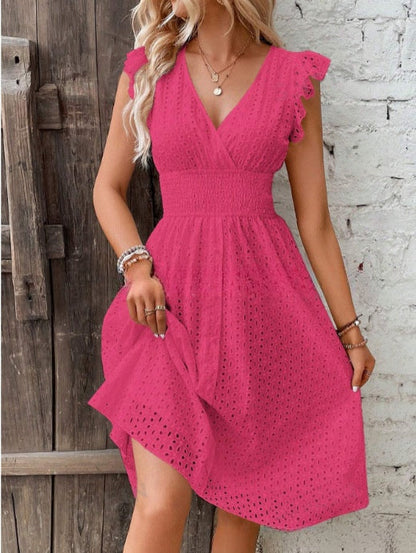 Waisted V-Neck Lace Midi Dress FitiqueFit