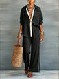 Contrast-Color Long-Sleeve Shirt & Pants Set – Two-Piece FitiqueFit