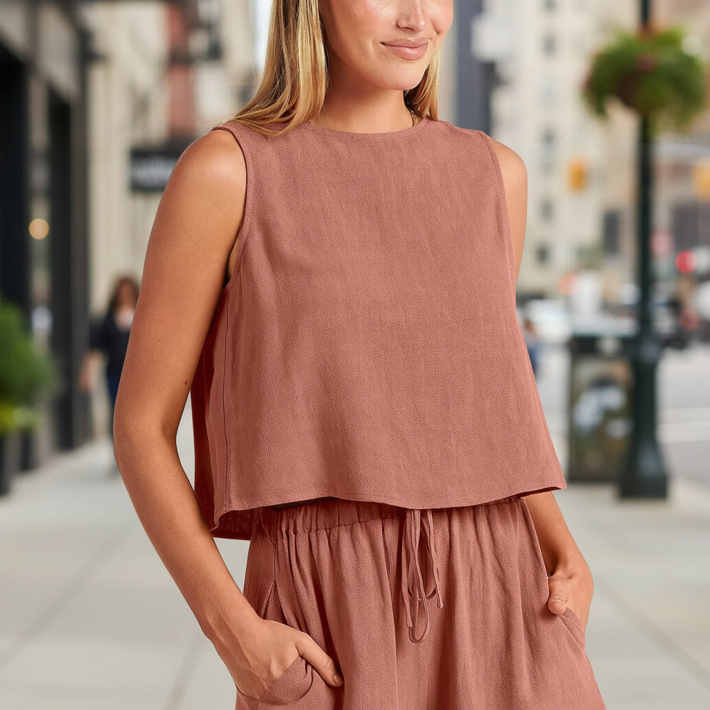 Women's Sleeveless Top & Wide-Leg Shorts Set – Retro Street Style FitiqueFit