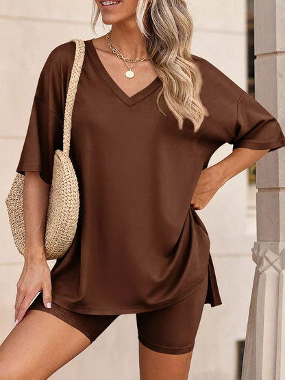 Full Size Casual Loose V-Neck T-Shirt & Shorts Set Plus Size New Era Fashion LLc