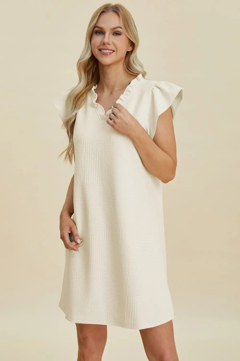 Double Take Full Size Ruffled V-Neck Cap Sleeve Dress West2East Surf