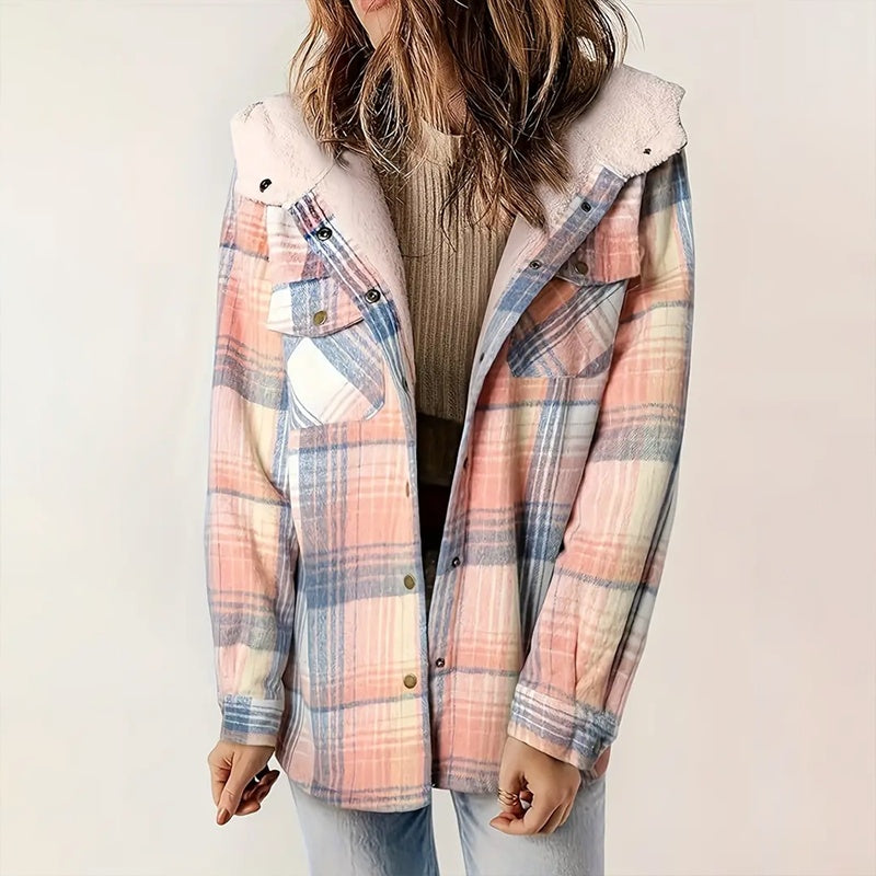 Women's Plaid Button-Up Long Sleeve Jacket FitiqueFit