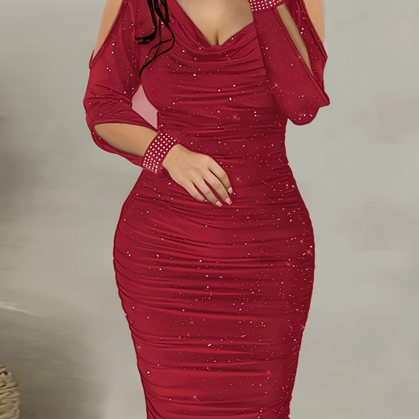 Hot-fix Rhinestone Embellished Swing Neckline Bodycon Dress NovaCart