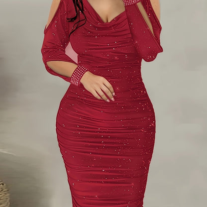 Hot-fix Rhinestone Embellished Swing Neckline Bodycon Dress NovaCart