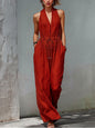Women's Sleeveless Halter Neck Solid Color Long Jumpsuit FitiqueFit