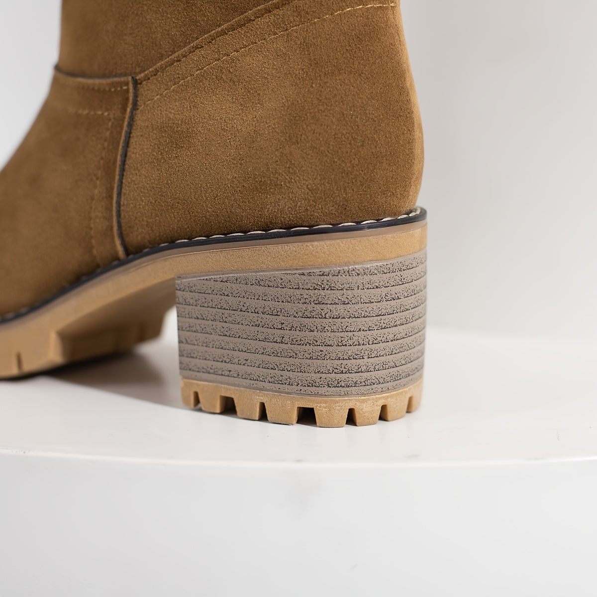Women's Warm Faux Fur Lined Boots, Slip On Block Heeled Ankle Boots, Women's Footwear NovaCart
