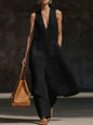 Women's V-Neck Sleeveless Linen Dress Set – Casual Chic FitiqueFit