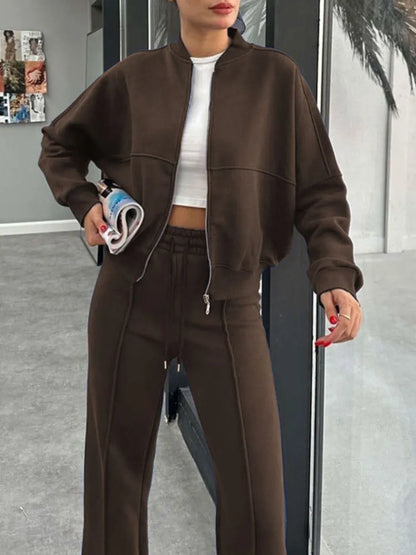 Baseball Collar Zip Up Outerwear and Drawstring Pants Set New Era Fashion LLc