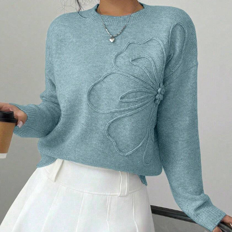 Women's Elegant Floral Sweater - Crew Neck Long Sleeve Casual Pullover FitiqueFit