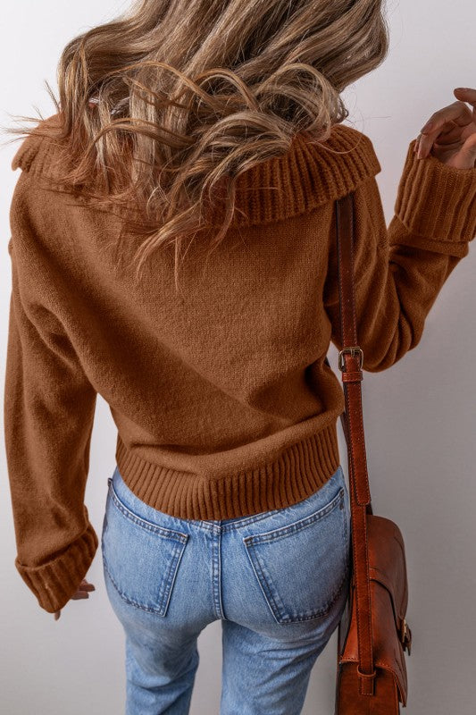 Solid Collared V-Neck Ribbed Edge Sweater Shop Style & More | Fresh Looks, Everyday Deals & Free Shipping