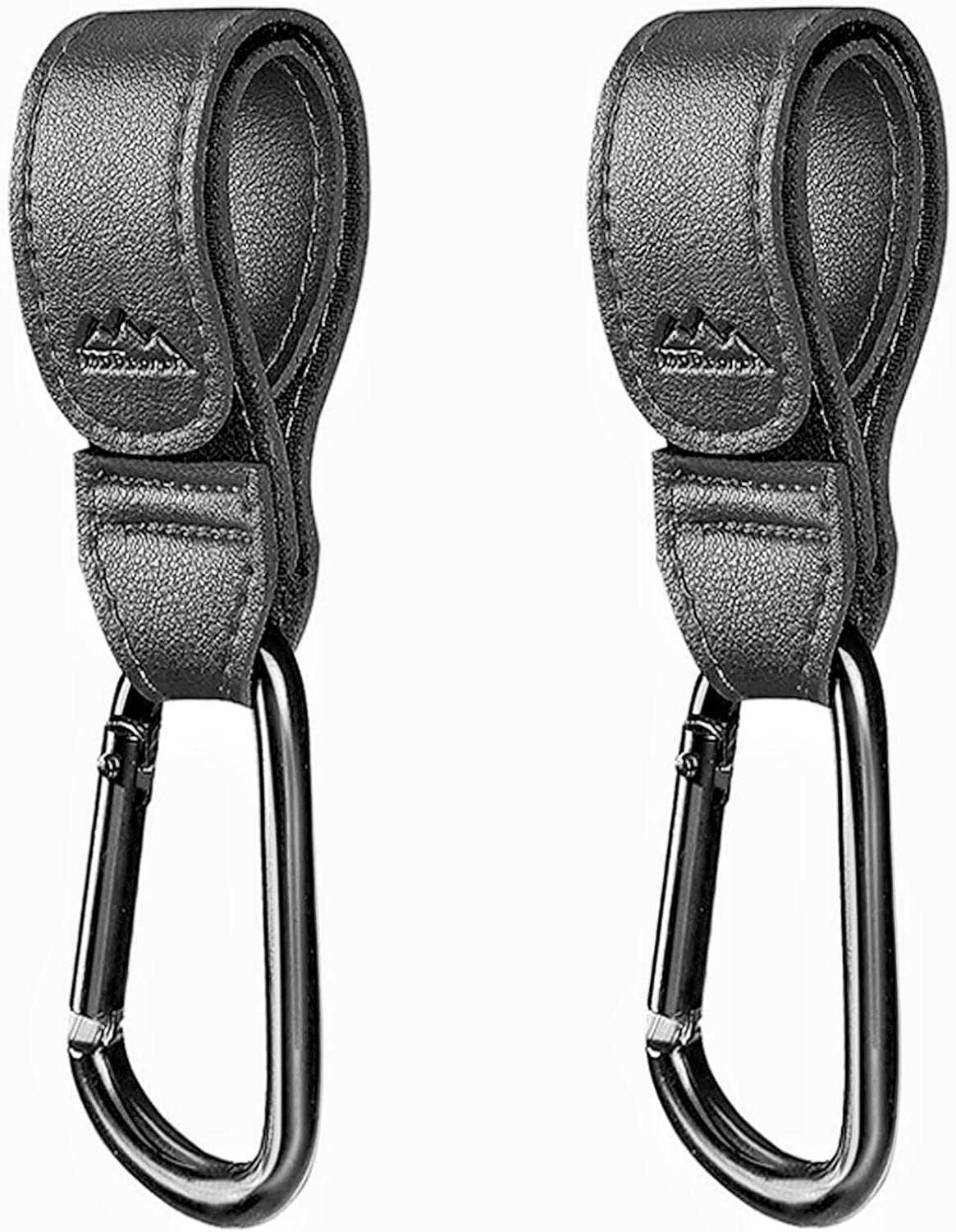 Yueqian Stroller Hooks Bag Hooks for Hanging Diaper Bags Multipurpose Hooks for Grocery Shopping Bags Premium Vegan Leather Pram Straps Baby Stroller Hooks 2Pcs (Black)